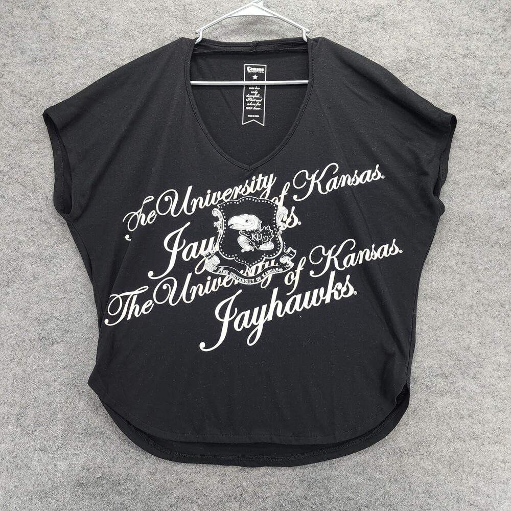 Kansas Jayhawks Shirt Womens Large Shourt Sleeve Black Campus Couture